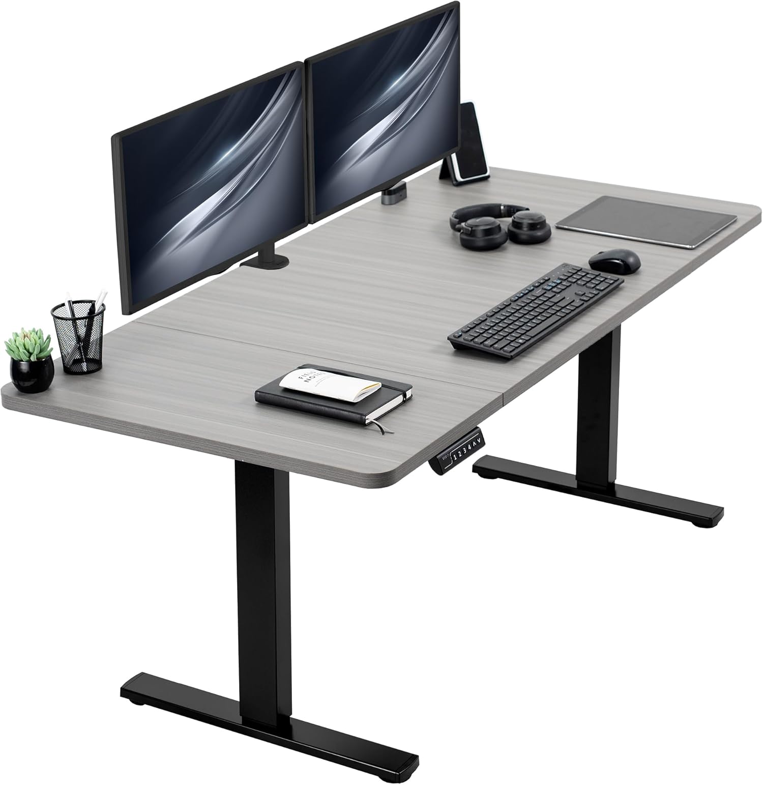 VIVO Electric 60 x 30 in Standing Desk, Memory Height Adjustment, 1B Series, Holds 220 lbs, Dark Gray Top Black Frame, DESK-KIT-1B6G-30