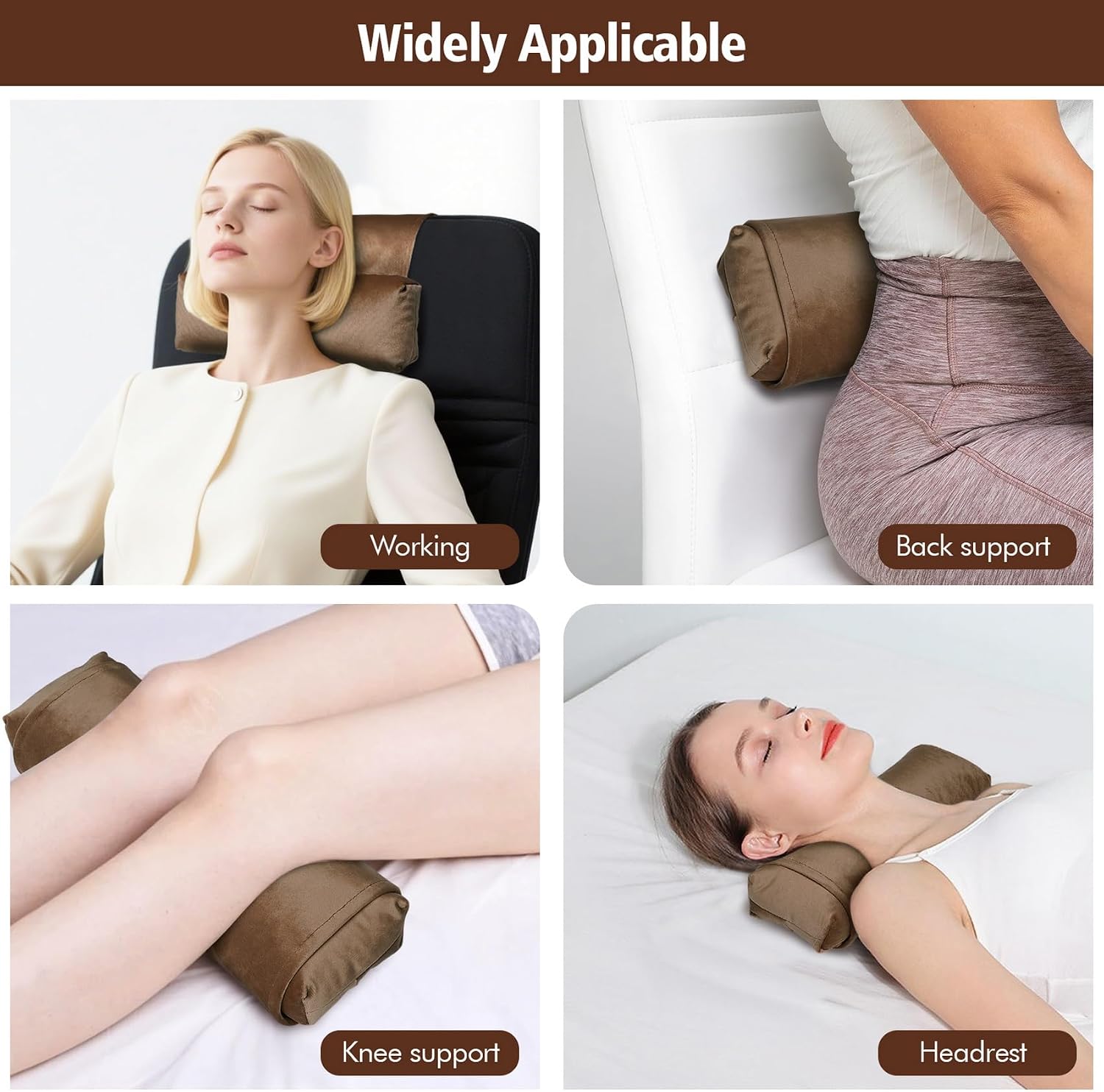 WdFour Velvet Neck & Head Pillow for Recliner Chair, Small Ergonomic Cervical Support Pillow for Home, Office and Travel, Non-Slip Cushion for Tension Relief & Shoulder Comfort (Brown)