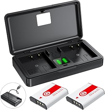 NP-BG1 Battery2-Pack and Charger2CH Set,Digital Camera Accessories Kit for Sony cybershot G Type Lithium Ion Replacement NP-FG1 DSC-HX5V,HX9V,W30,W50,W55,W70,W80,W630,Rechargeable Batteries Case