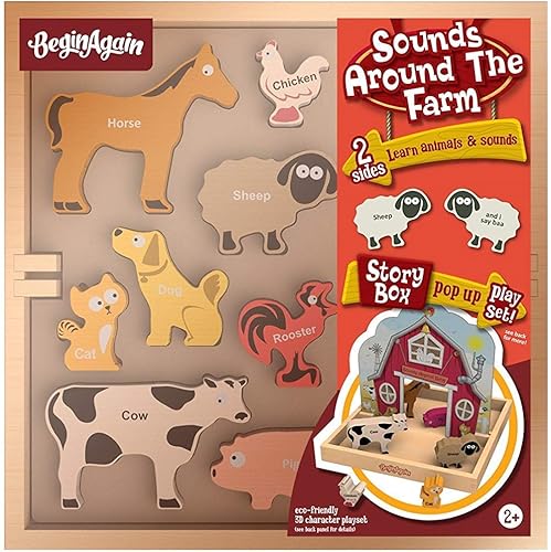 Miniatura 5 de BeginAgain Sounds Around The Farm Story Box - Juego de madera de reconocimiento de animales, 2 y más