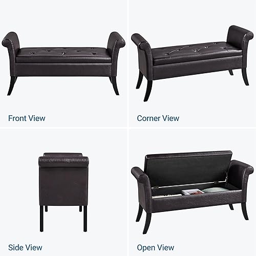 Miniatura 7 de Yaheetech Otomana con almacenamiento, banco otomano de almacenamiento de piel sintética de 52 pulgadas con bisagra de seguridad, banco tapizado con