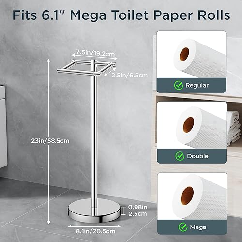 Vista 54 de FORIOUS Soporte de pared para papel higiénico, soporte de rollo de papel higiénico de doble poste giratorio de acero inoxidable para baño