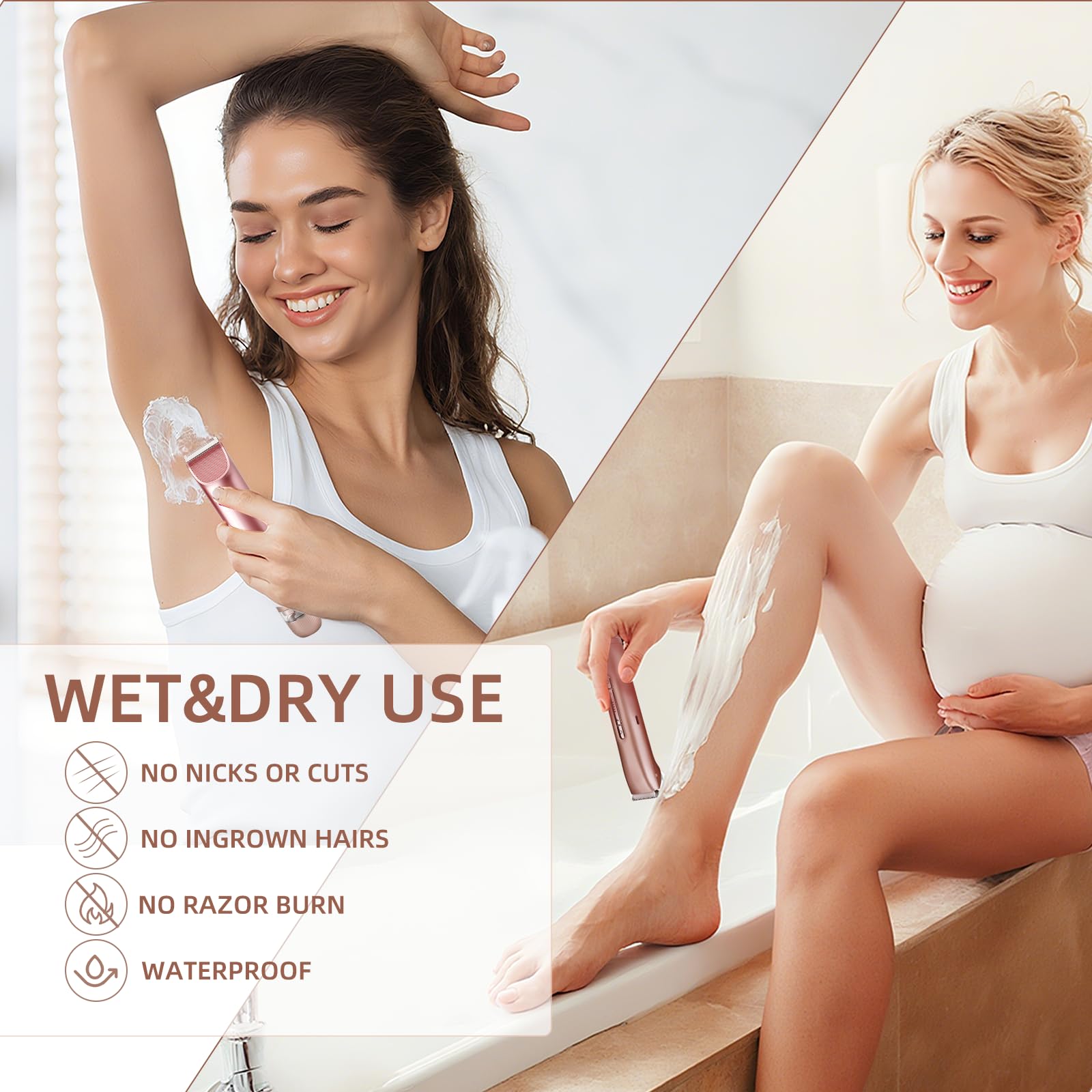 Elektrischer Damenrasierer 2in1 - Nass & Trocken Epilierer & Intimrasierer - Kabelloser Bikini Trimmer für Gesicht, Beine & Körper - Inkl. Reiseetui