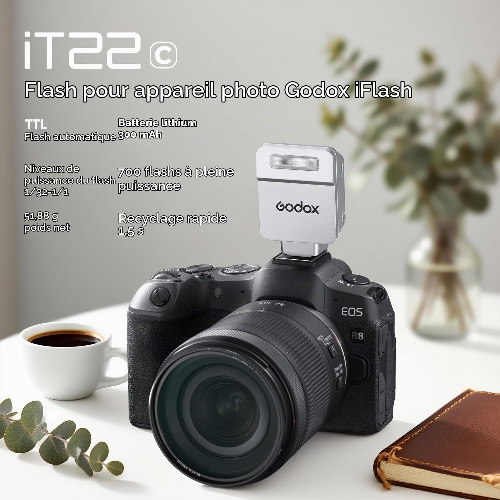Godox iT22-C Petit Flash pour Canon, Mini Flash TTL avec Écran Intuitif