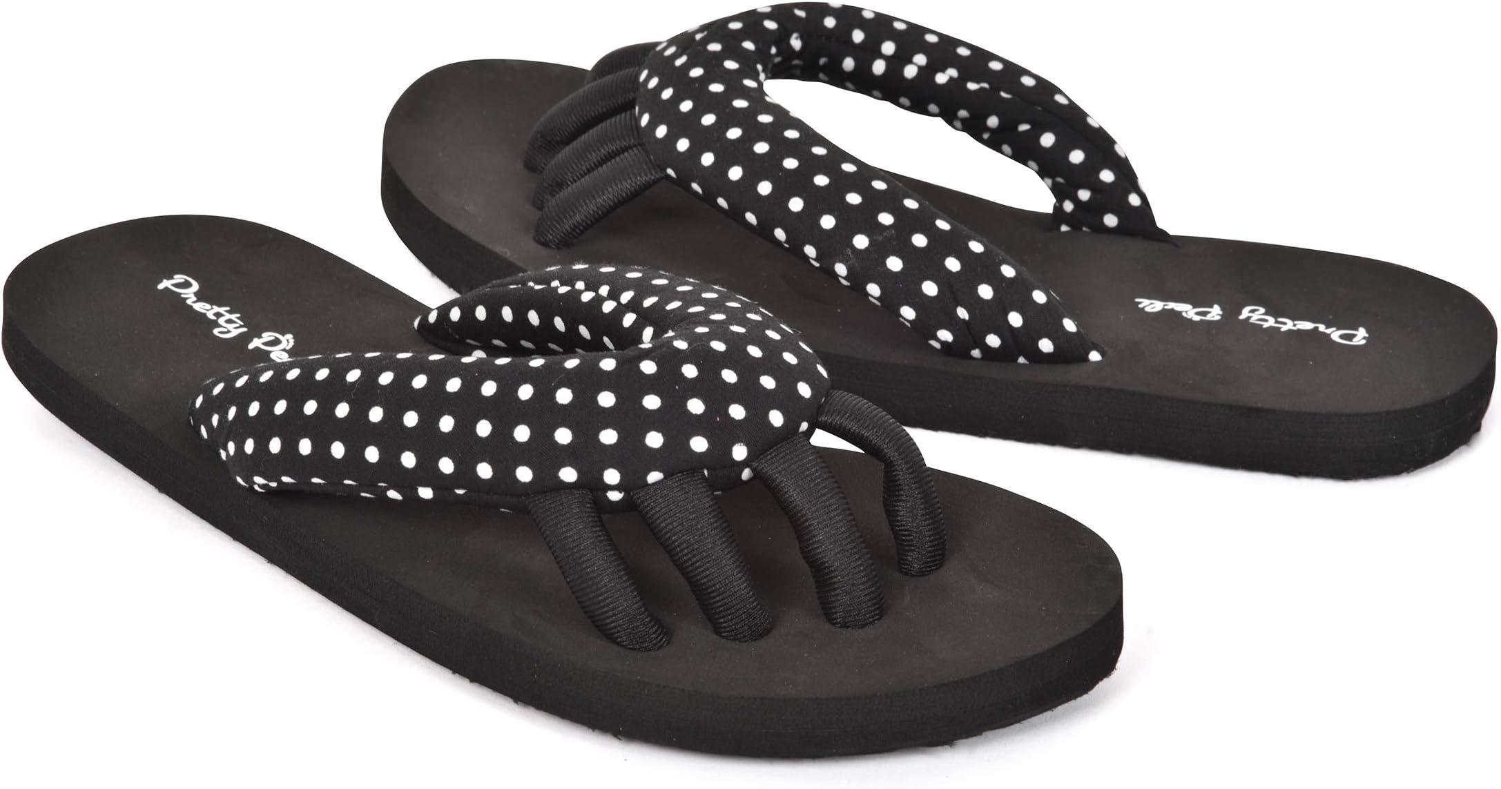 Pretty Pedi Super Lightweight Brand Pedicure Sandals with Toe Separator Feature (Black White, Large)