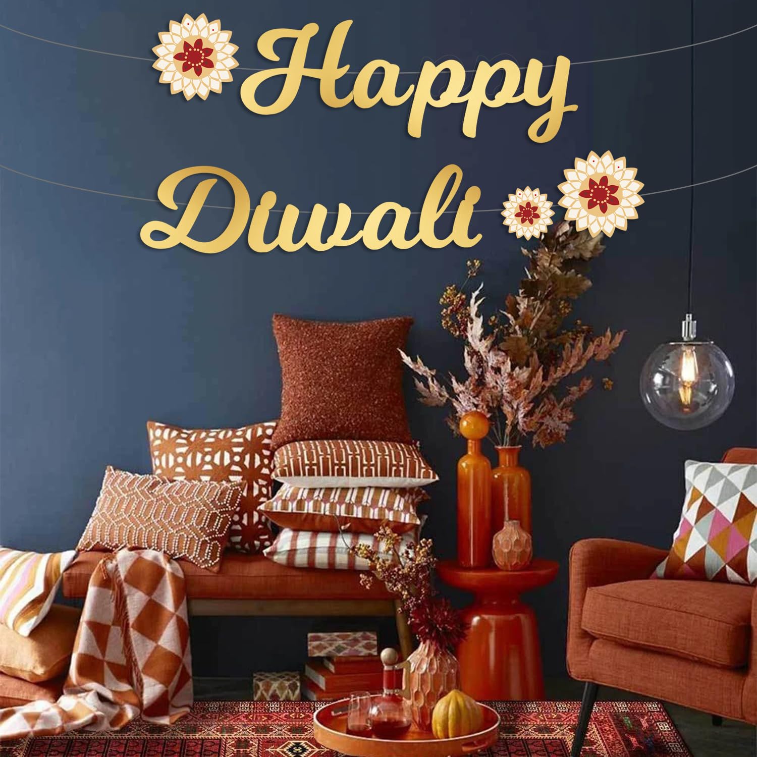 Happy Diwali Gold Letter Banner - Festival of Lights Decorations for Indoor Outdoor House Party - Hindu Celebration Supplies - Image 4