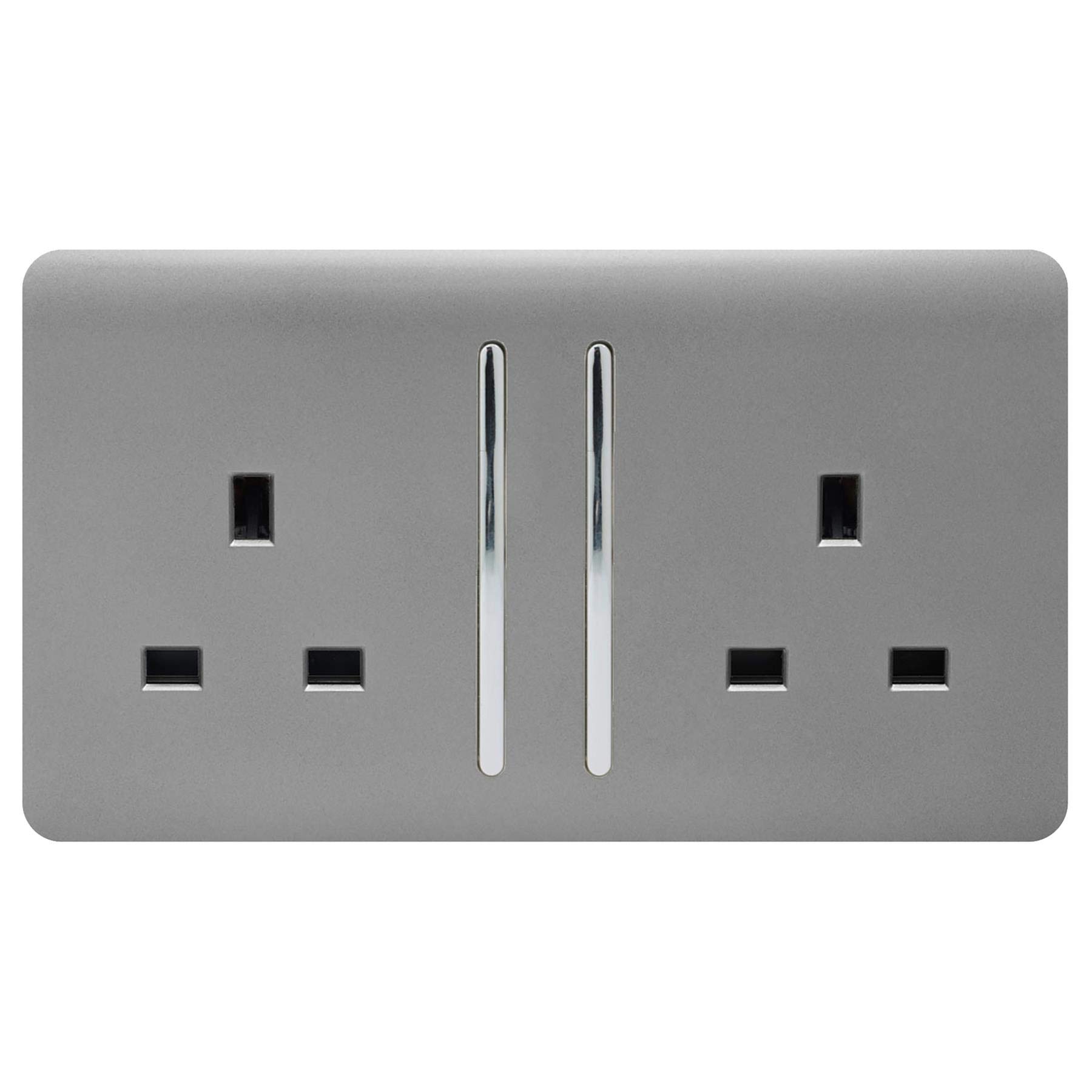 Trendi 2-Gang Artistic Modern Glossy 13A Switched Tactile Plug Socket Light Grey Art-Skt213llg 7091058821078