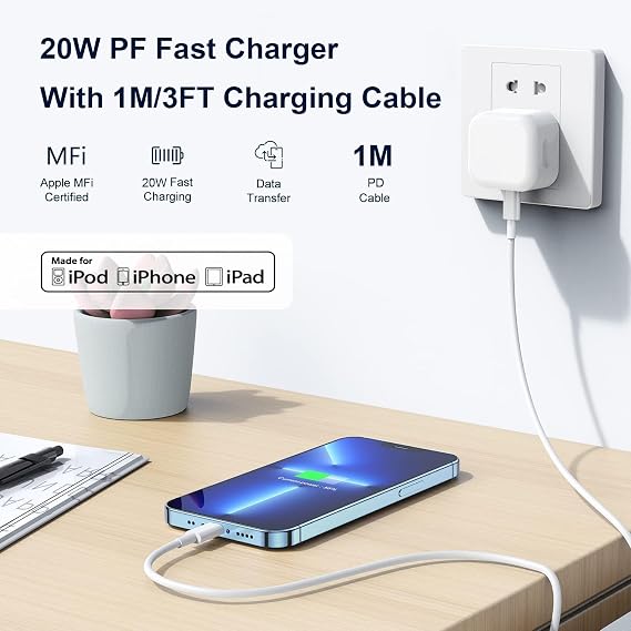 Fast Charger USB C for iPhone 18 17 16 15 Charger 1M Apple Type C to C Charging Cable and Plug UK 20W USBC Power Adapter Fast Charge for i Phone Air/17e/17 Pro Max/16e/16 Plus/16 Pro Max,Lead and Head