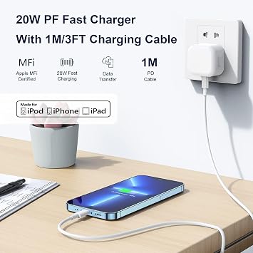 Fast Charger USB C for iPhone 18 17 16 15 Charger 1M Apple Type C to C Charging Cable and Plug UK 20W USBC Power Adapter Fast Charge for i Phone Air/17e/17 Pro Max/16e/16 Plus/16 Pro Max,Lead and Head