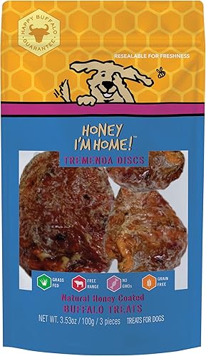 Miniatura 1 de Honey I'm Home, Golosinas de búfalo recubiertas de miel natural, discos de Tremenda, 3 piezas, totalmente naturales, de corral libre, saludables,