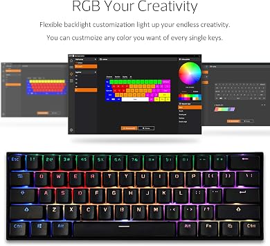 Mechanical Gaming Keyboard 60% True RGB Backlit - Wired/Wireless Bluetooth 5.0 PBT Type-c Up to 8 Hours Extended Battery Life, Full Keys Programmable (Gateron Brown, White)