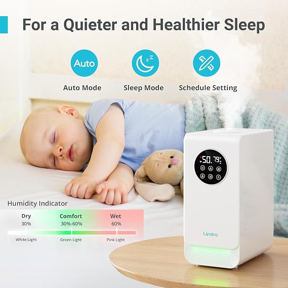 Livatro 6L Smart Humidifier for Large Room, Warm & Cool Mist with Top Fill Design, Alexa & App Control, Essential Oil Compatible, Ideal for Bedroom and Plants