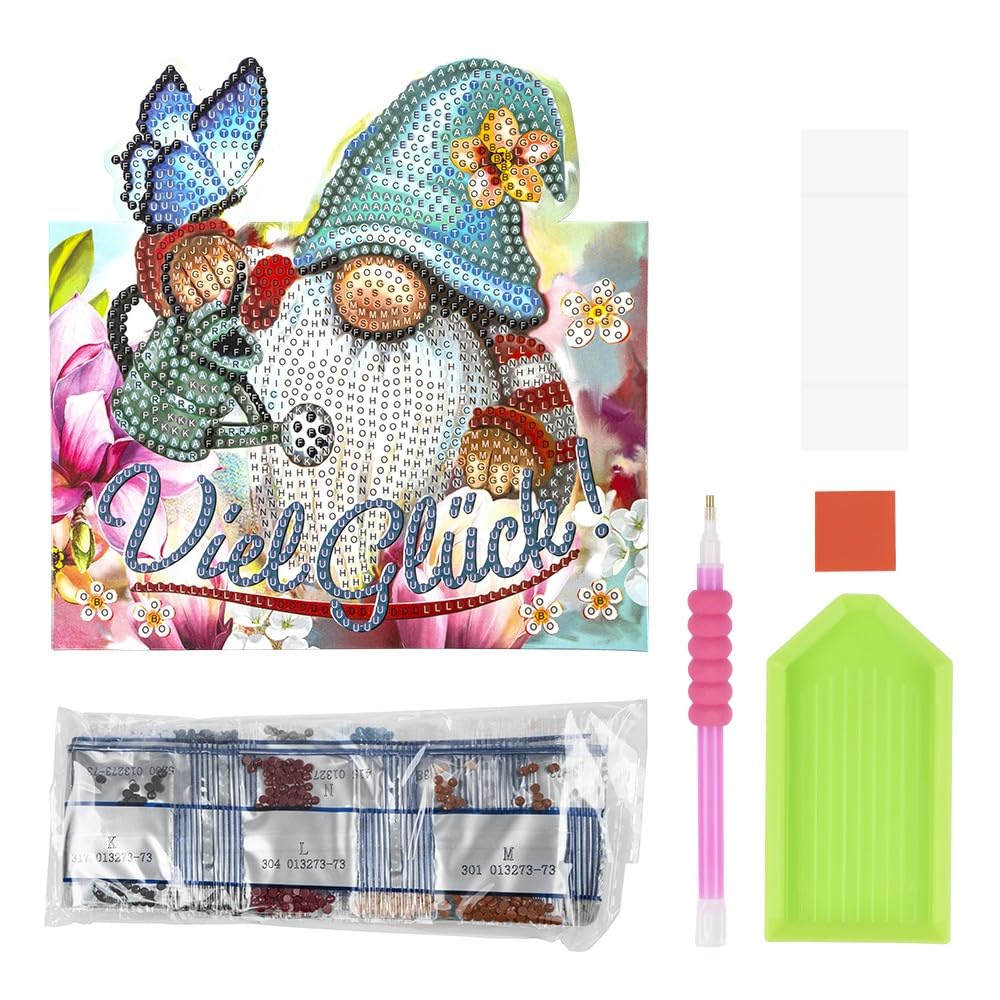 Ideen mit Herz Diamond Painting Stand Card | 370gsm | 16.3cm x 16cm | Includes Envelope & Tools (gnome | Good Luck)