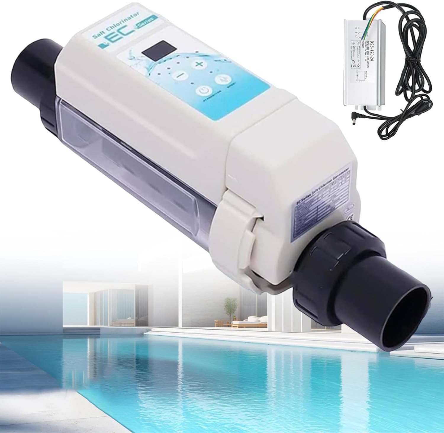 Electrolytic Salt Chlorine Generator, Self-Cleaning Spa Chlorinator for Swimming Pools 40m³ to 100m³, 12g/h Output, Efficient & Easy Maintenance