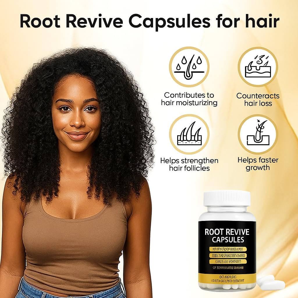Root Revive Capsules for Black Women, Nourishes Thinning Hair & Boosts Hair Thickness, with Black Seed Extract, Biotin - 17 Growth Ingredients, Hair Supplement, Regrowth Hair Vitamins