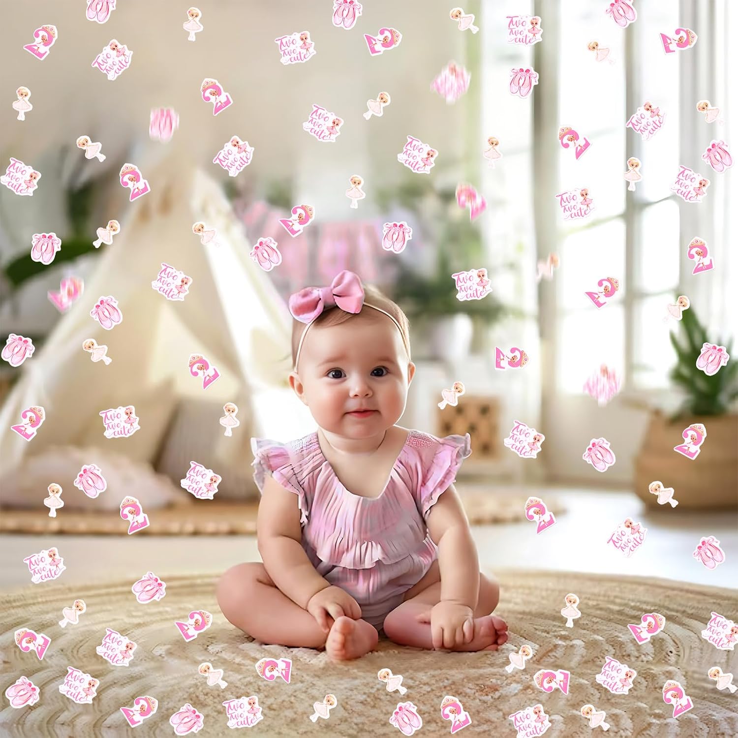Ballerina Theme 2nd Birthday Party Confetti Decorations, 200Pcs Two Two Cute Ballerina Sprinkle Paper Confetti, Second Dancing Girl Table Scatters Decor, Two Year Old Party Supplies