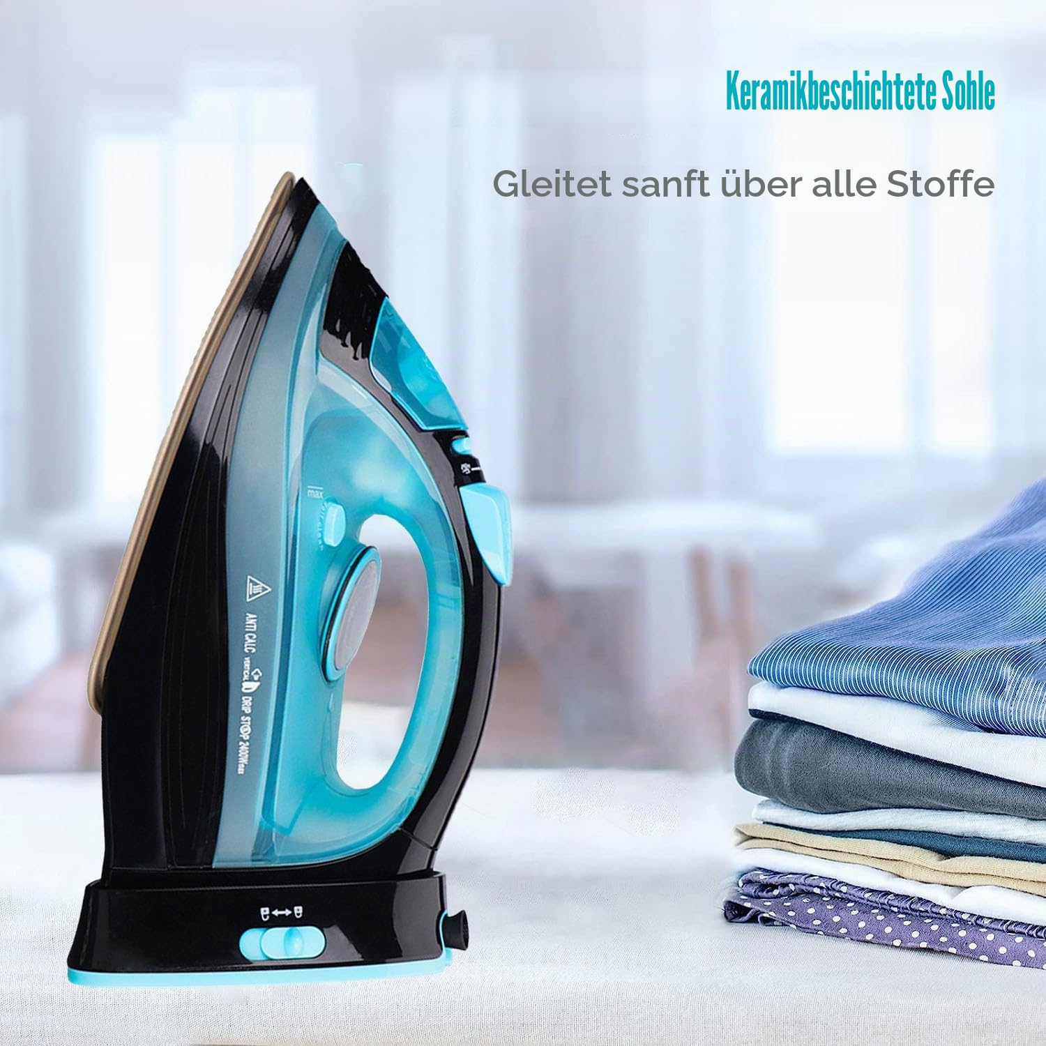 Bügeleisen, Dampfbügeleisen 2400W KabellosesBügeleisen Powersteam Ultra Keramik-Bügelsohle, Selbstreinigungs- & Sprühwasserfunktion, Tropfstopp, Dampfbügeleisen Automatische Abschaltung