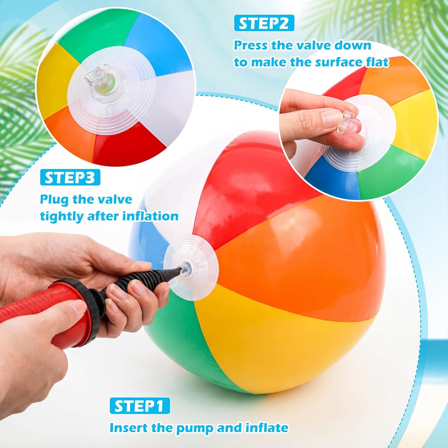 500 Pack Inflatable Beach Balls Bulk, 12 Inch Rainbow Beach Balls Blow Up Game Toys for Kids and Adults Summer Swimming Pool Birthday Party, 12 to 8 Inches from Deflated to Inflated