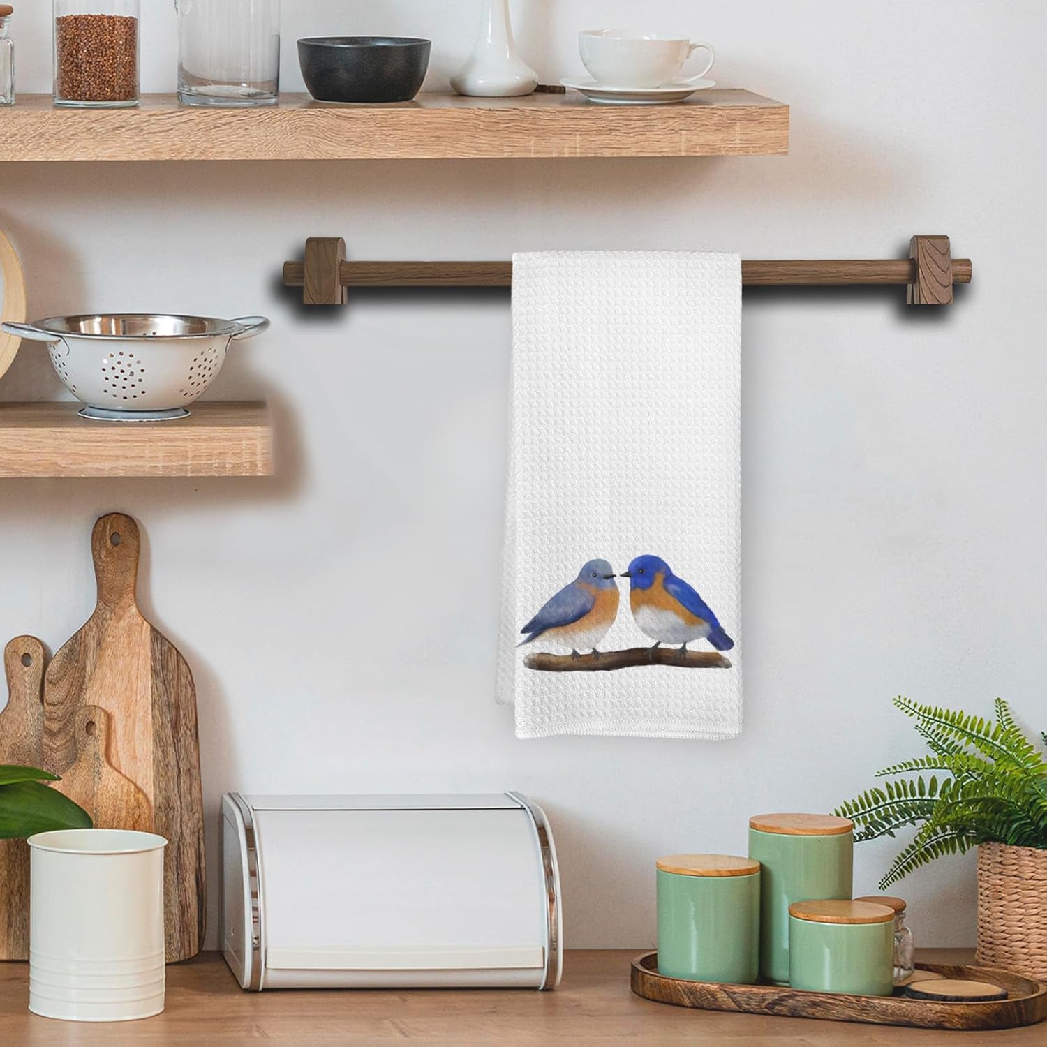 Blue Bird Kitchen Towels, Rustic Farmhouse Eastern Bluebird Hand Towels for Bathroom Decor, Bird Lovers Gifts for Women Men Dishcloths Dish Towel for Kitchen 16x24 Inches
