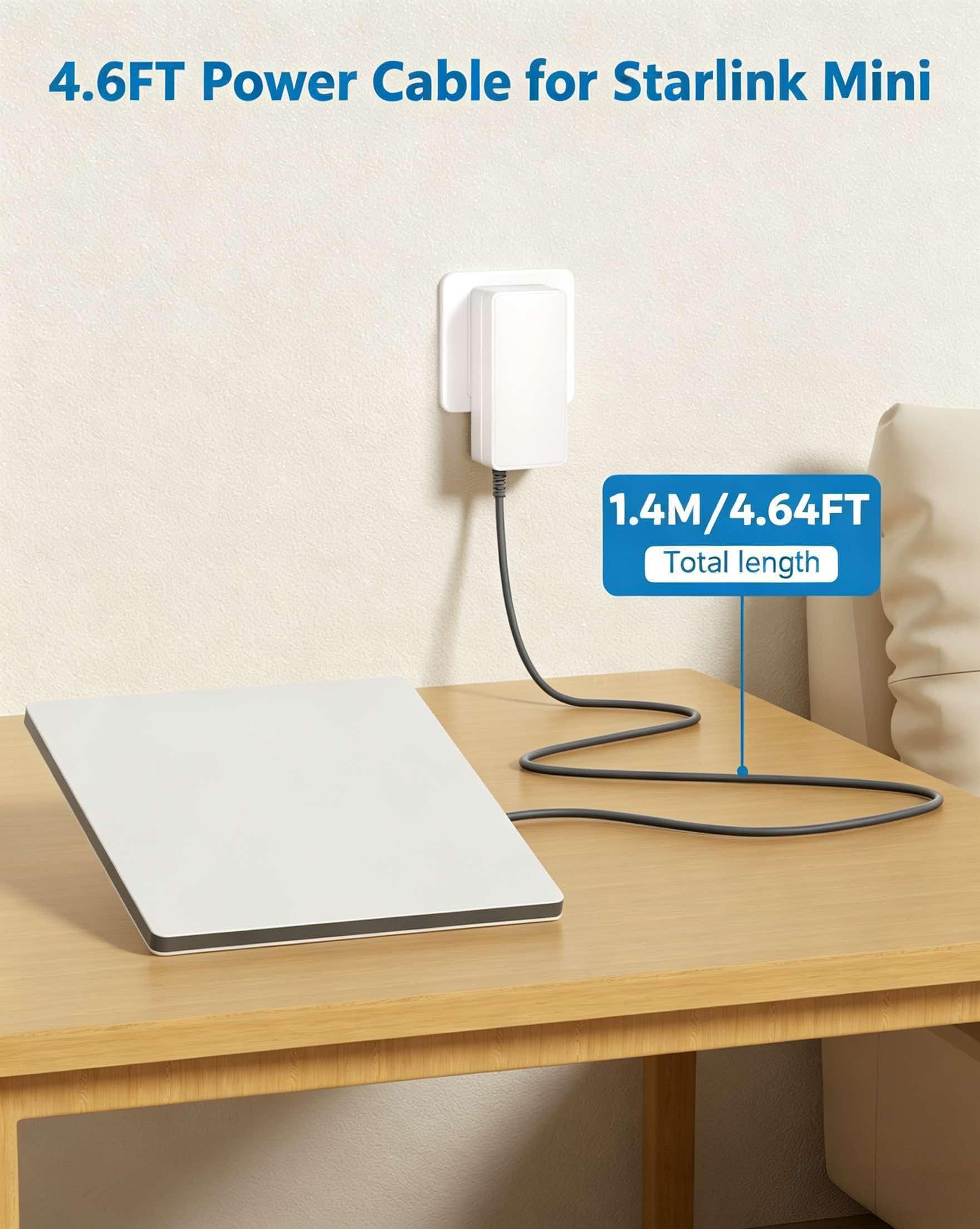 Mini adaptateur d'alimentation Starlink certifié UL - Câble d'alimentation 30 V 2 A 60 W - Chargeur rapide - Mini accessoires Starlink - Adaptateur d'alimentation de rechange pour mini antenne