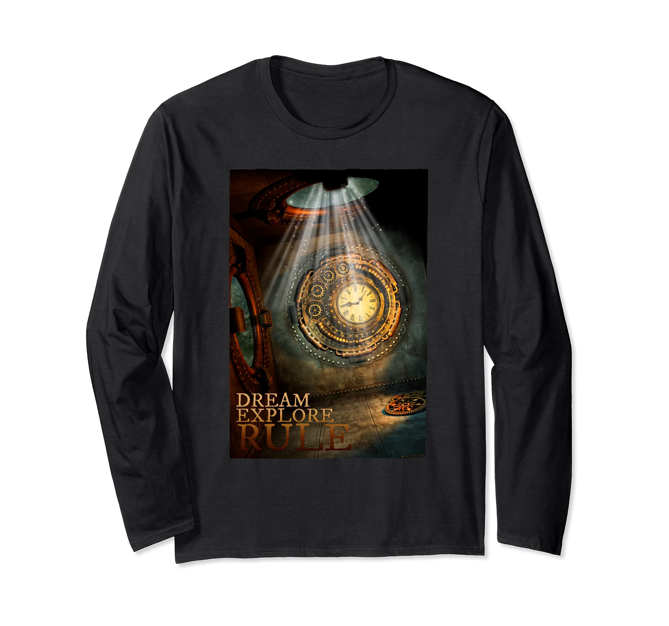Adventure DREAM EXPLORE RULE Retro Vintage Fantasy Long Sleeve T-Shirt, Black