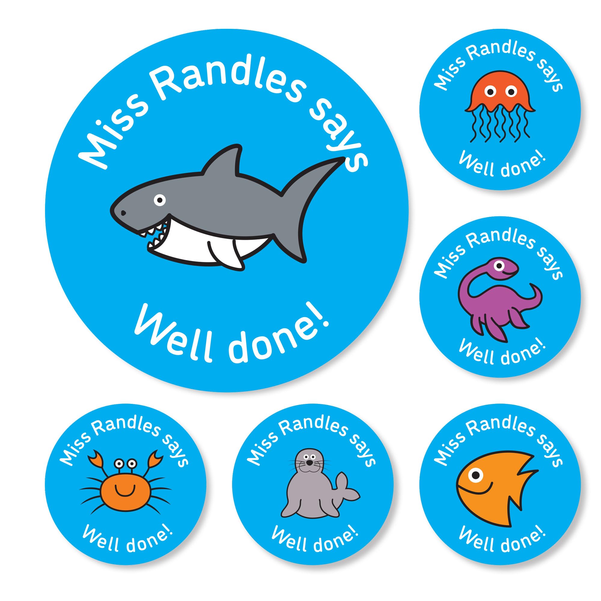 Personalised Reward Stickers for teachers - 144 Stickers with cute creatures that swim