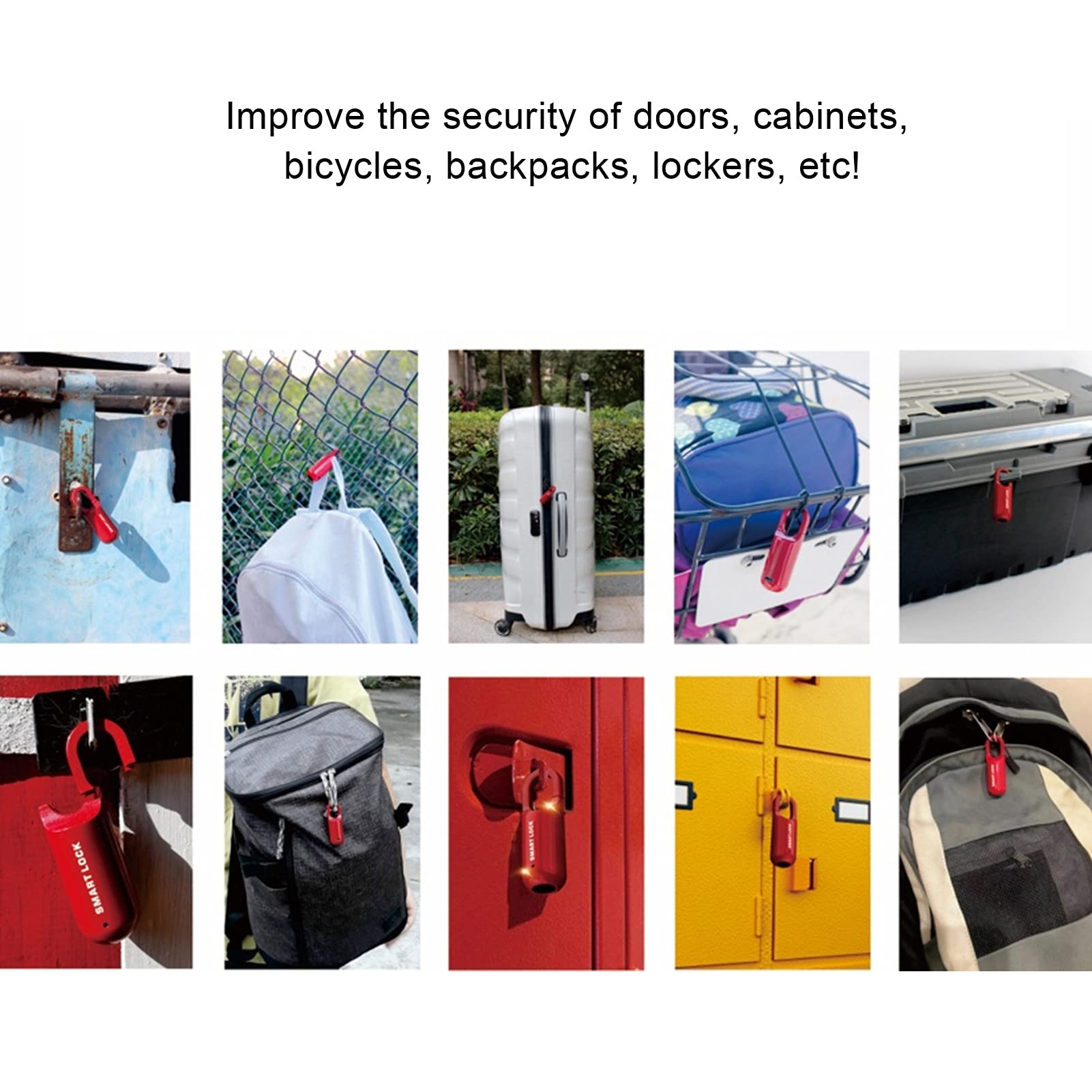 Fingerprint Padlock USB Rechargeable Keyless Fingerprint Lock Anti‑Theft Security Padlock for Luggage Case Backpack Drawer (Red) - Image 4