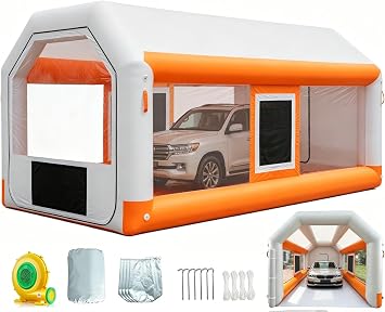 20x12x9ft Inflatable Paint Booth, Light Water-Resistant 210D Oxford Portable Spray Booth with 750W Blower, Professional Mobile Workshop for Car Parts, Furniture & Crafts, Dual Filtration