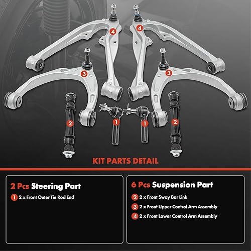 Miniatura 3 de A-Premium Juego de 8 piezas de suspensión delantera, brazo de control superior inferior, barra estabilizadora, extremo de barra de acoplamiento