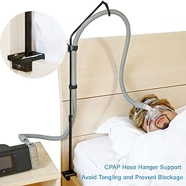 LONYEON CPAP Hose Holder - Height Adjustable Hose Lift, Removable and Foldable - Hose Support Hanger Provide 2 Clamping Sides Prevents Avoid Tangling, Blockage and Leakage, Black