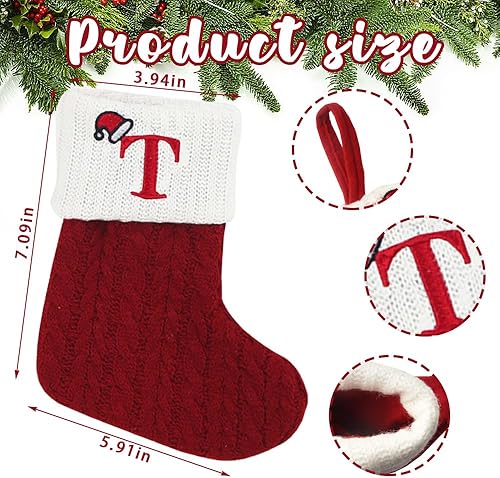 Miniatura 2 de Medias de Navidad con inicial, letra pequeña bordada de punto, medias de Navidad rojas y blancas, letras con monograma, medias de Navidad para