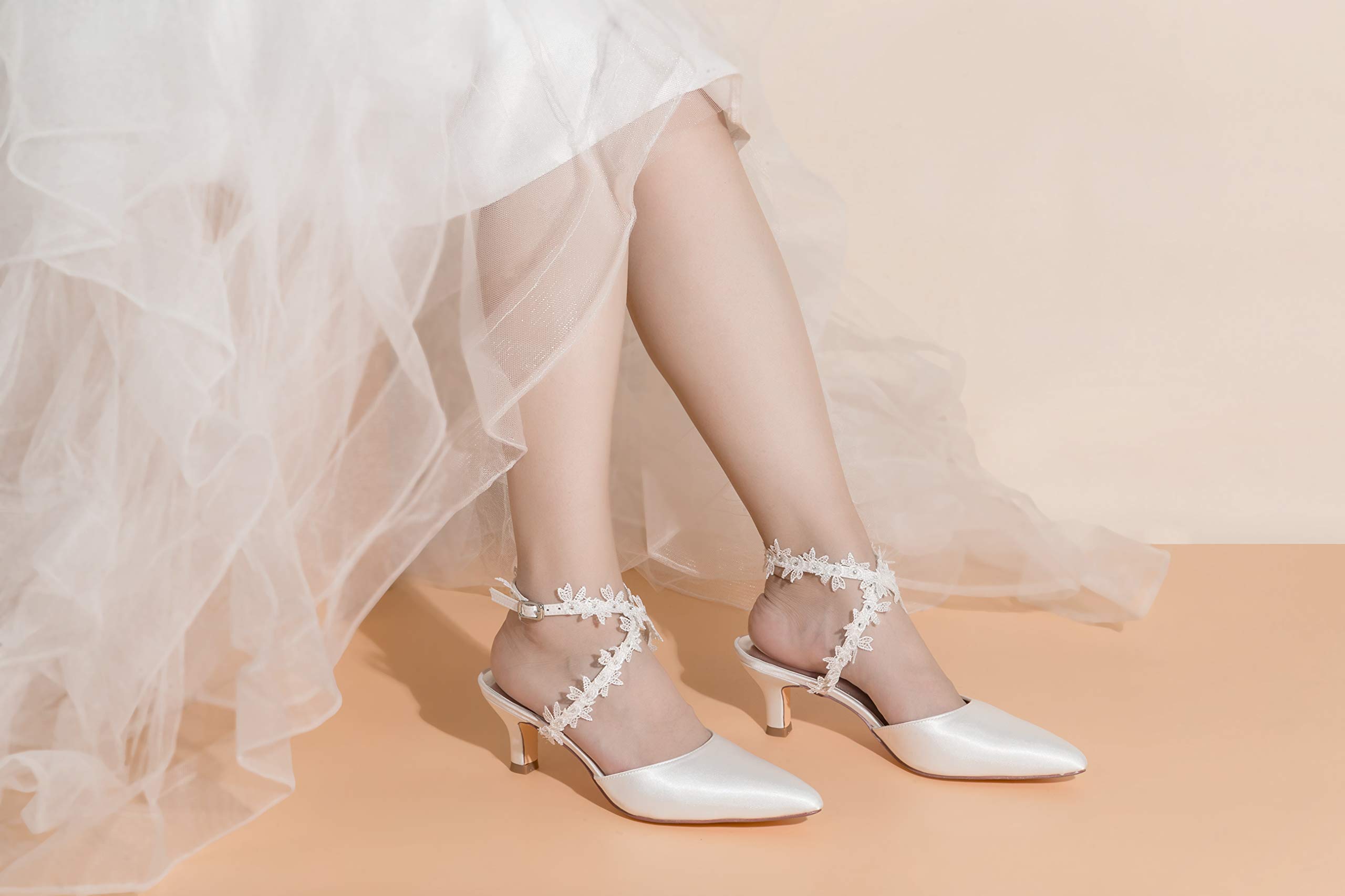 JIAJIA 5354A Scarpe da sposa Donna Punta chiusa 2.2 '' Stiletto Tacco Medio Raso Pompe Scarpe da sposa