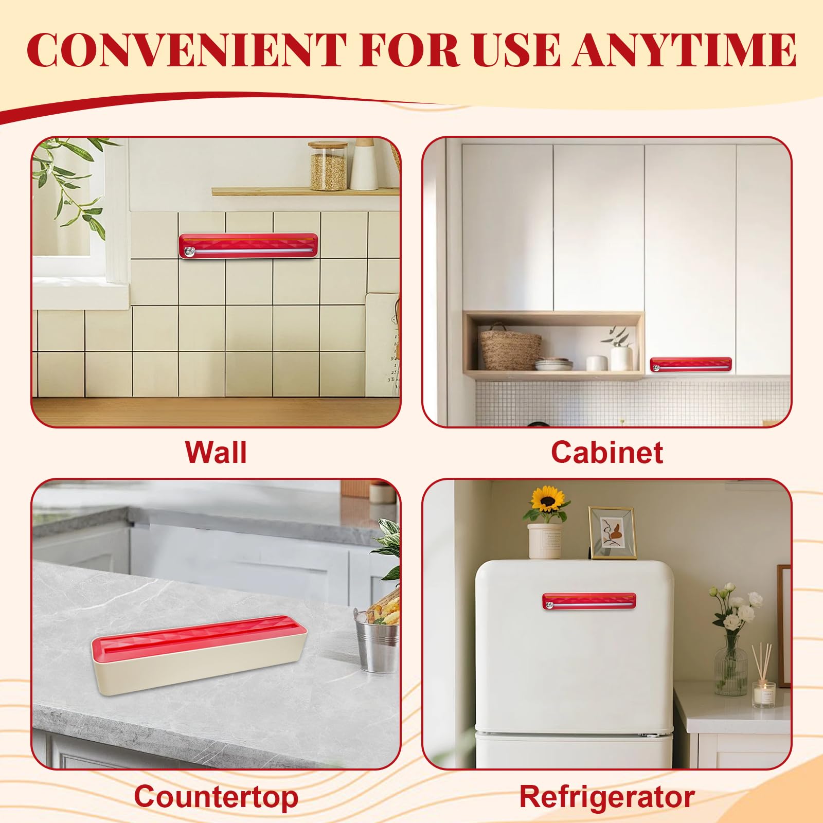 Distributeur Film Alimentaire, Dévidoir Film Alimentaire avec Coupeur, Coupe Film Alimentaire, Distributeur Papier Aluminium et Film pour Cuisine a Domicile Restaurant, Rouge