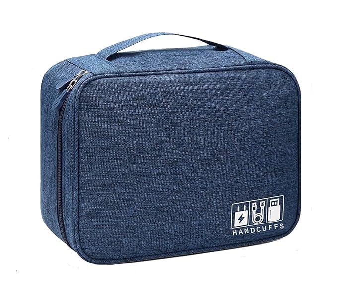 Handcuffs Electronics Accessories Organizer Bag Universal Carry Travel Gadget Bag for Cables, Plug and More, Perfect Size Fits for Pad Phone Charger Hard Disk (Blue)