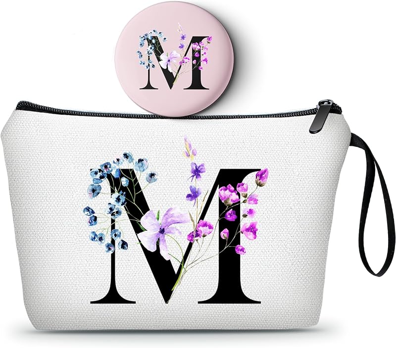 Necessaire de maquiagem SEAMOON com espelho, letra M