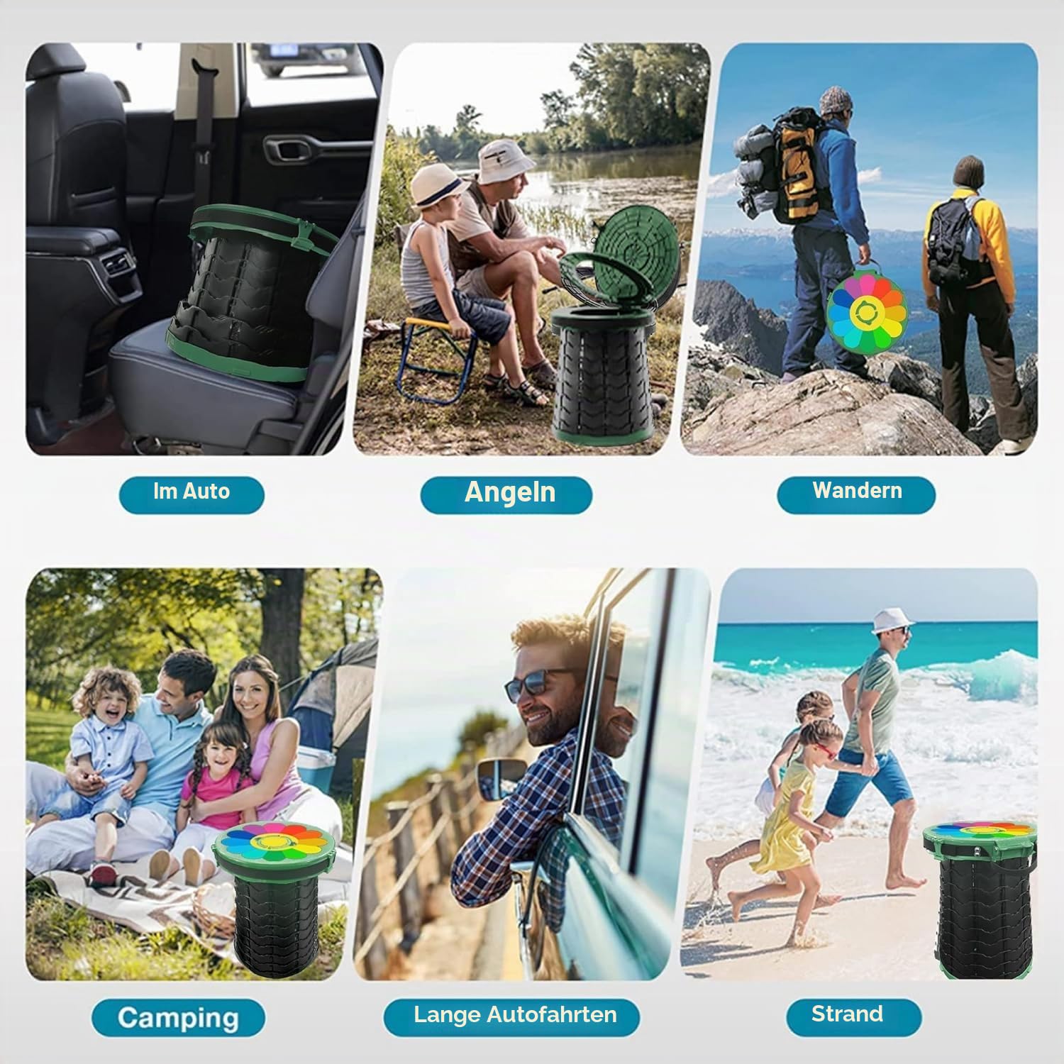 ALEVMOOM Faltbar Campingtoilette,Mobile Toilette mit Tragetasche und 7 Müllsäcke,Tragbare Camping Toiletten für Draußen Camping,Boot,Autofahrten,Strand