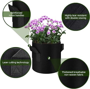 12 Pack 15 Gallon Plant Grow Bags, Thickened Nonwoven Fabric Pots with Handles, Vegetable Planter Bags Containers, Cloth Planters for Garden Vegetable/Flower/Plant/Fruits Outdoor