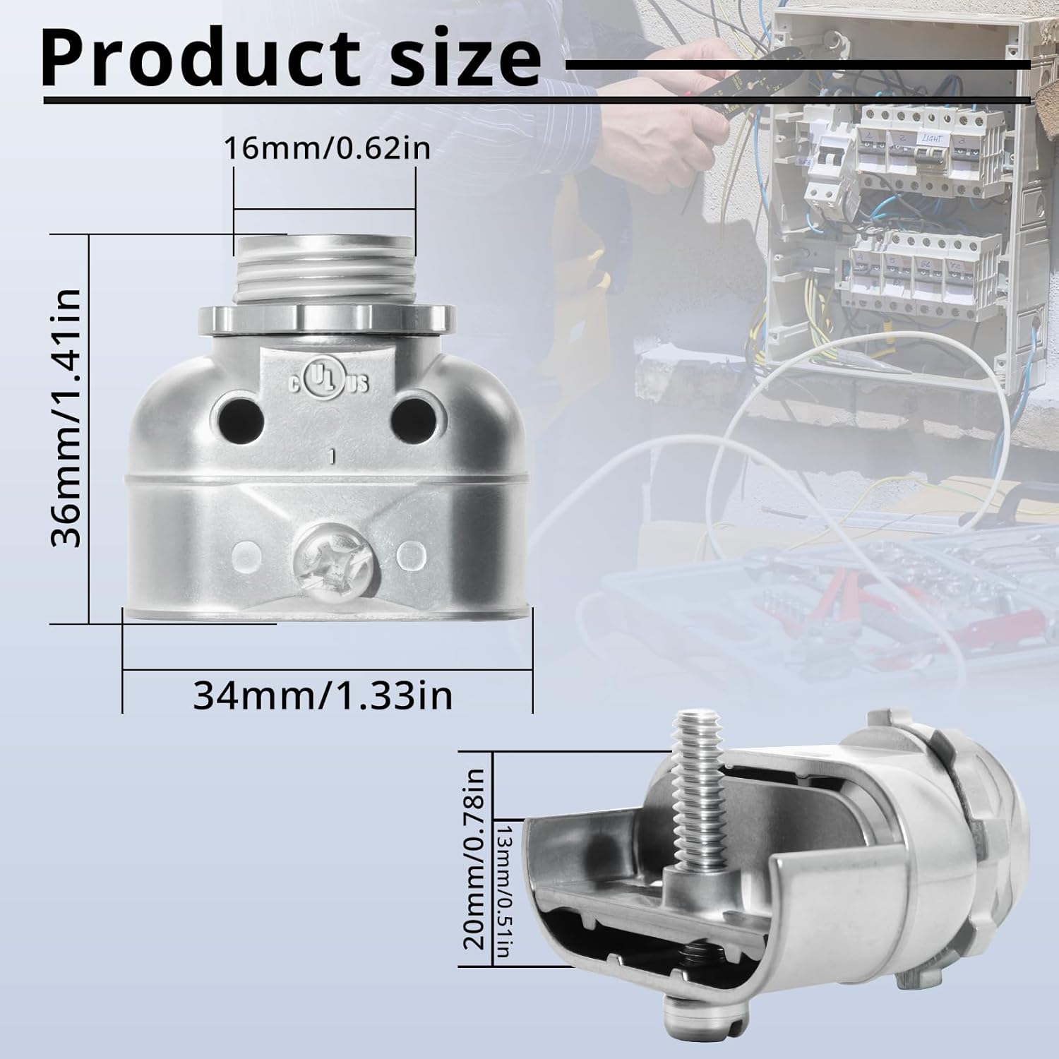 40pcs 3/8” Duplex Flexible Metal Conduit Connectors,Double Barrel MC Connector for Wire Box, Zinc Die Cast Strap Type for 1/2" Knockout 14/2-10/3 Cable