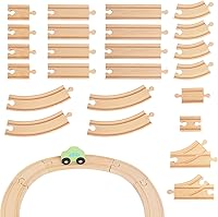 Vista 1 de Wooden Train Tracks 24 Piece Set, Track Expansion and 9 Distinct Pieces - 100% Compatible with All Major Brands Including Thomas Wooden Railway