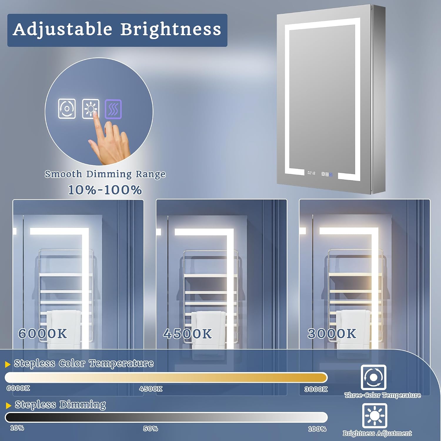 ExBrite 24x36 LED Lighted Medicine Cabinet with mirror and internal storage