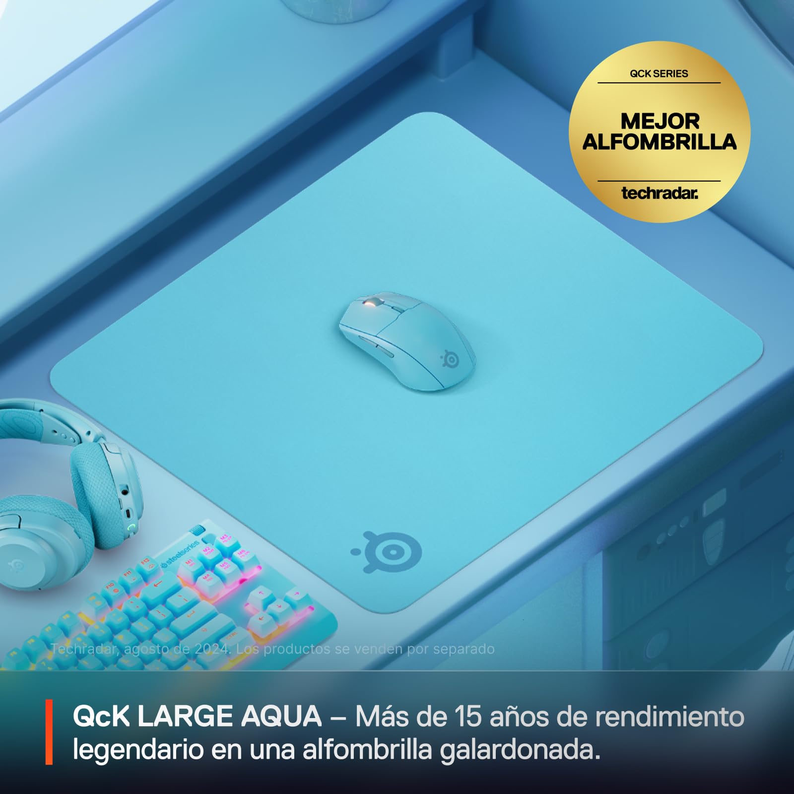 SteelSeries QcK Alfombrilla Gaming Grande - Aqua - Base Antideslizante - Seguimiento y Estabilidad Top - Optimizada para sensores - 450mm x 400mm - FPS, MOBA, RTS, MMO