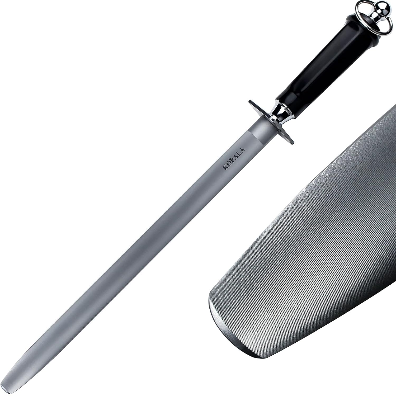 Sharpening Steel Knife Sharpener Rod Flat 12 Inches Honing Steel for Knives Dark