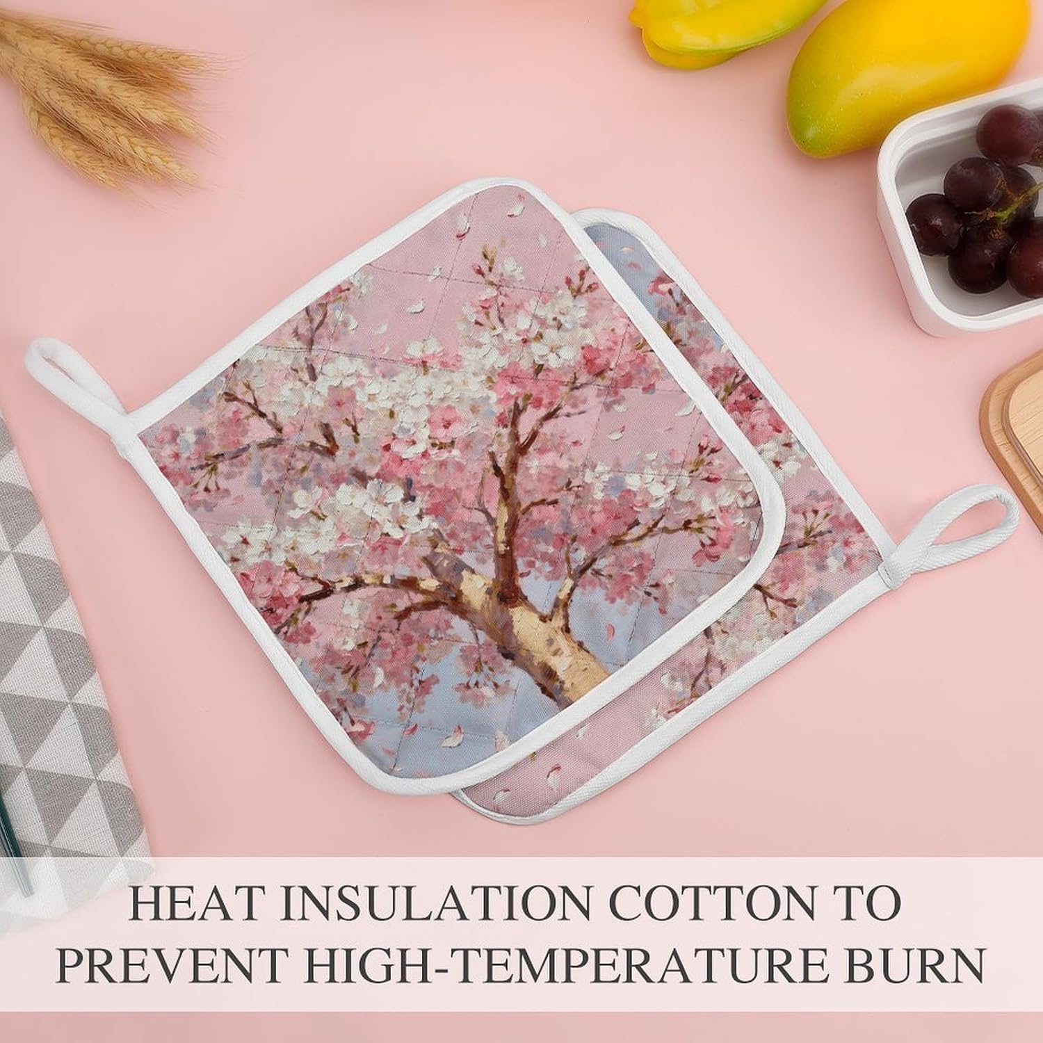 Oil Painting Tree Polyester Heat Resistant Pot Pad Non Slip Anti Scald Hot Dish Mat Reusable Table Protector for Kitchen Hot Pot Mat Wear Resistant Heat Proof Table Pad for Countertop Dining Room