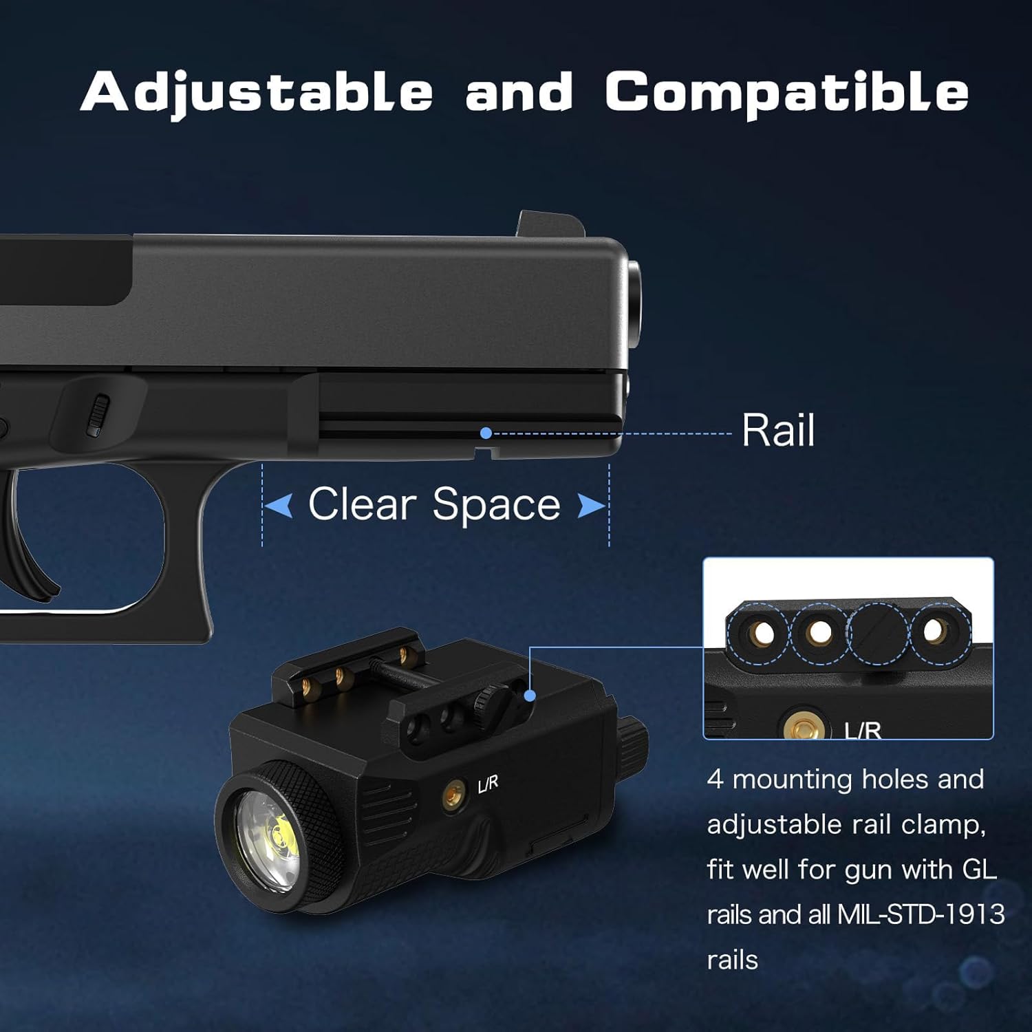 Laser Light Combo for Pistol and Rifle - 800 Lumens Red Laser Beam Flashlight for Pistol Handgun with Picatinny 1913 Rail, Tactical Gun Laser Sight and Weapon Flash Light, USB C Rechargeable, 0.39mW
