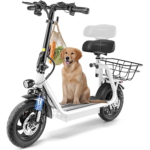 Caroma Peak 1200W/800W/500W Electric Scooter with Seat,14"/12" Fat Tire, Up to 30Miles and 20MPH Electric Scooter Adults&Teens, Adjustable E-Scooter with Shock Absorbtion and Basket