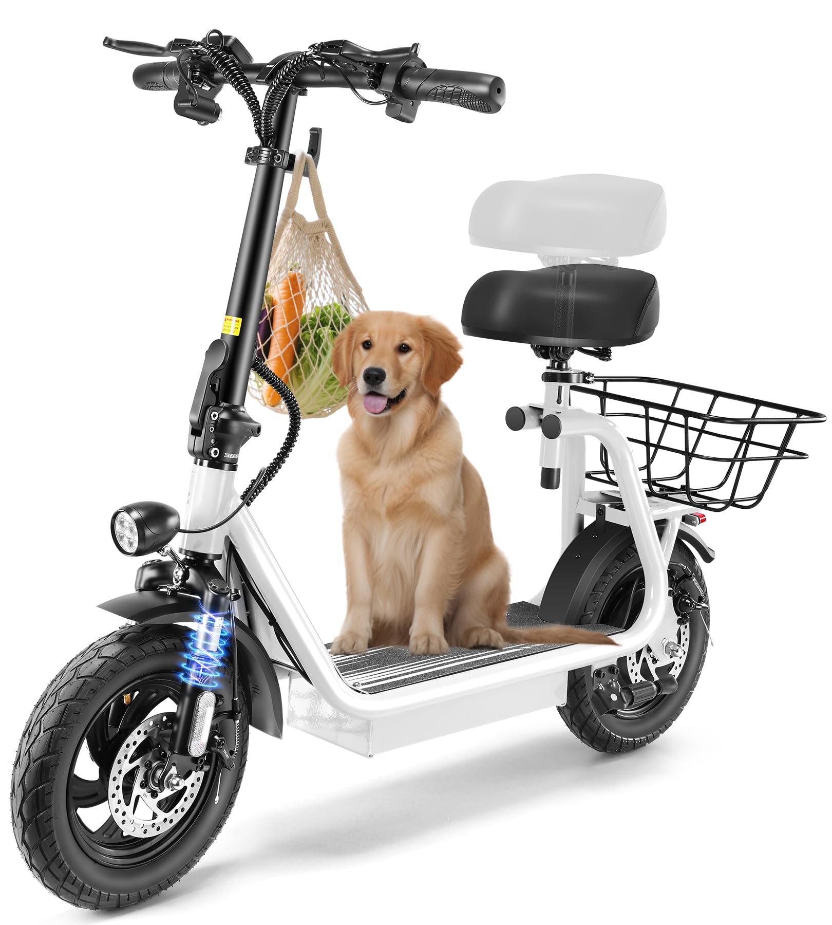 CaromaPeak 1200W Electric Scooter with Seat,LED Display & 3 Speed Modes,30 Miles Max Range,Height Adjustable Seat & Foldable Electric Scooter with Basket,Front Suspension & Storage Hook