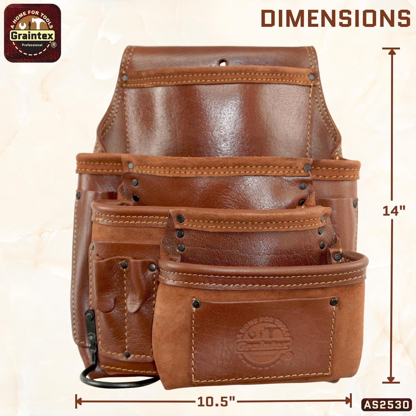 Graintex Ambassador Series 10 Pocket Framers Professional Nail & Tool Pouch Durable and Versatile Genuine Top Grain Leather for Framers, Constructors, Handyman