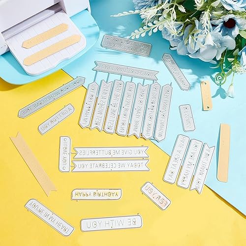 Miniatura 4 de INFUNLY 24 piezas de troqueles de corte de palabras de feliz cumpleaños palabras de metal troquelado de marco de diálogo troquelado para mejores