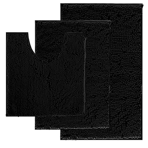 Run Helix Black Bathroom Rug Set Extra Soft Bath Rugs