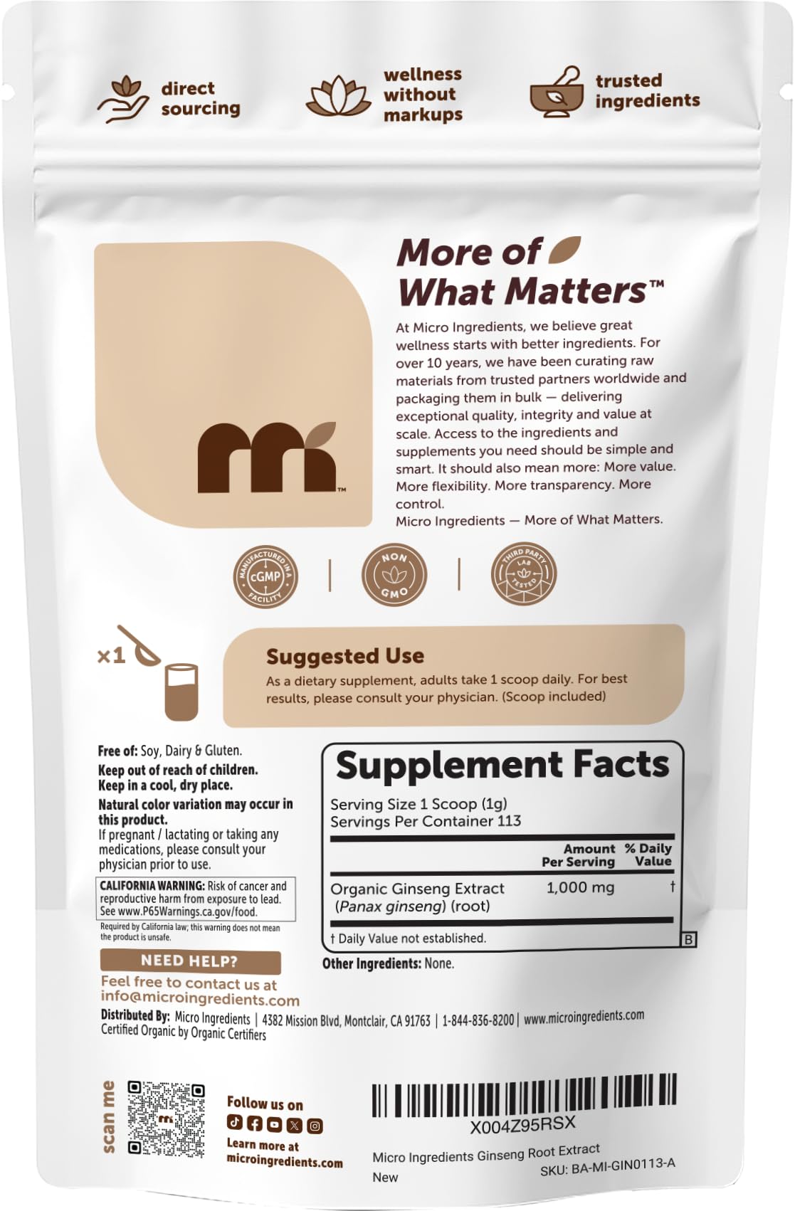 Micro Ingredients Organic Korean Ginseng Root Powder, 4 Ounce | Red Panax Ginseng Root | Traditional Asian Herb | Non-GMO & Vegan Friendly — Amazon image 7